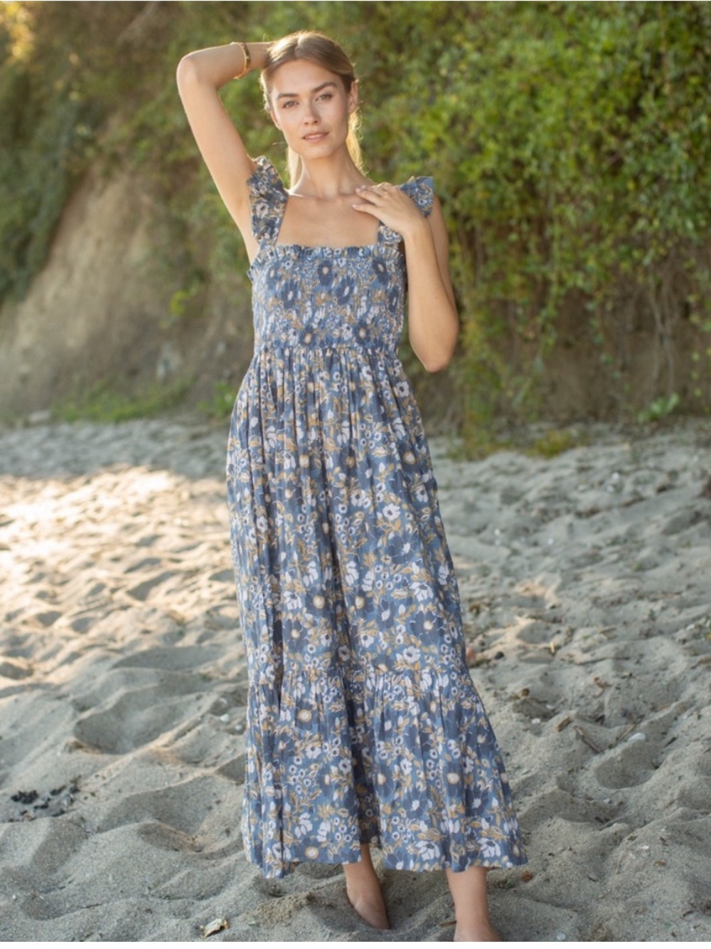 Marea Blue Orsay Blockprint Sasco Dress M